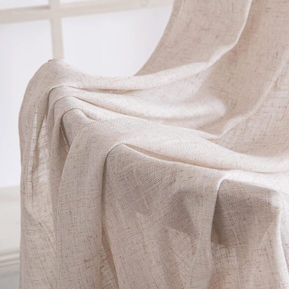 Natural White Linen Curtains 63" – 2 Panels Semi Sheer Textured Back Tab Drapes - Picture 4 of 8